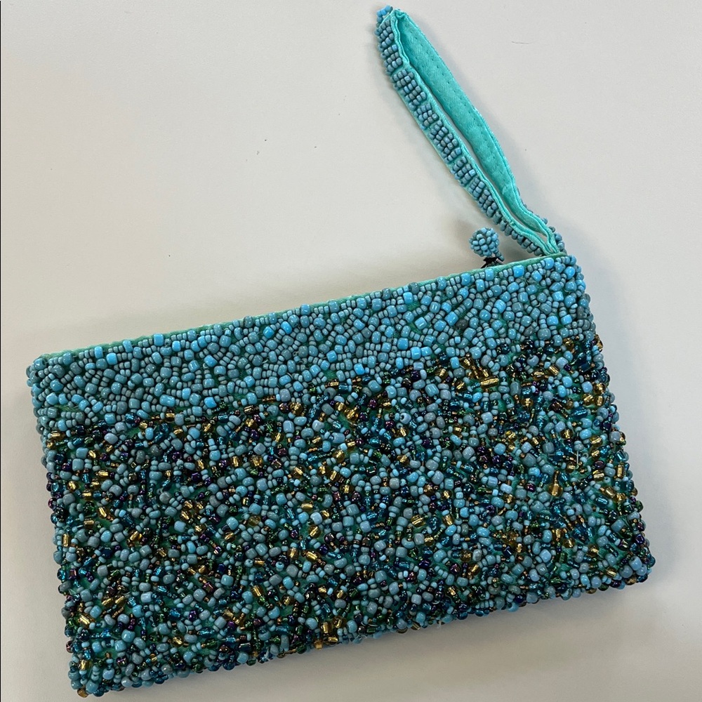 Beaded Clutch in Turquoise Blue and Green with multicolor beads - Picture 4 of 8
